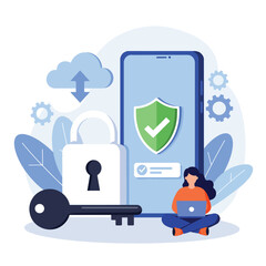 Cybersecurity concept with secure mobile data protection and cloud access.