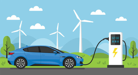 Electric Vehicle Charging Station Illustration.