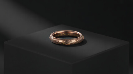 Elegant bronze ring with intricate design on black display