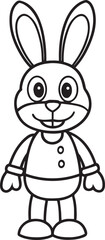 Simple line drawing of a standing cartoon rabbit outline vector illustration