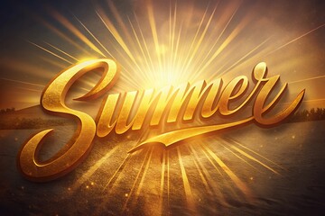 Golden summer text shining brightly over a warm landscape