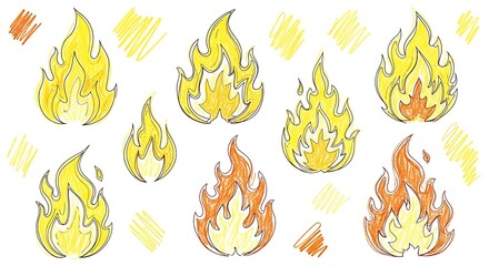 Illustrated fire flames pattern, seamless backdrop of vibrant flickering blazes