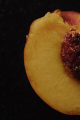 Fresh peach close up, ripe fruit, organic healthy food