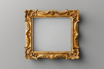 Antique golden frame on grey wall background. Neural network ai generated