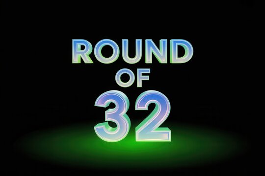 Round of 32 text with glowing effect on black background perfect for contests and events - Powered by Adobe