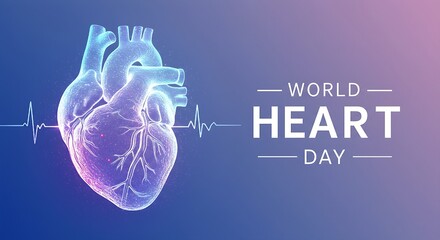 World heart day banner with heart and text on blue background for social media post design