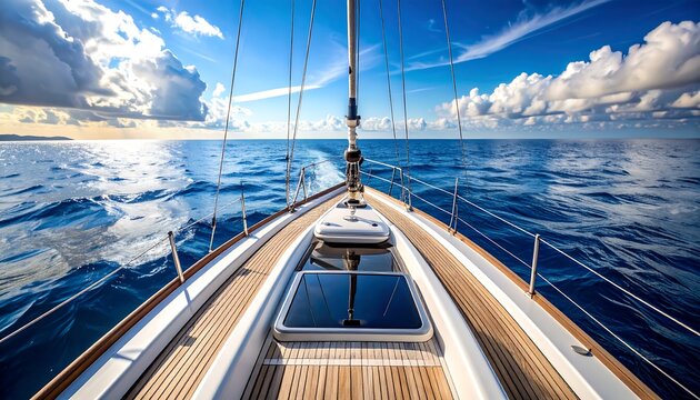 Sailing yacht bow on a sunny day