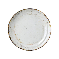 Round, off-white plate with a distressed, gold-flecked edge
