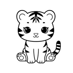 Tiger cub cartoon simple outline illustration drawing