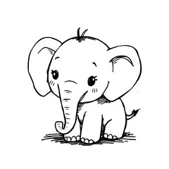 Elephant outline illustration cute cartoon drawing