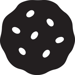 Silhouette chocolate chip cookie icon for dessert, sweet, bakery, snack, and treat design.