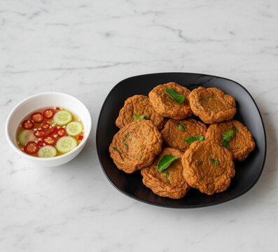 Thai spicy fish cake, tod mun with sweet sauce