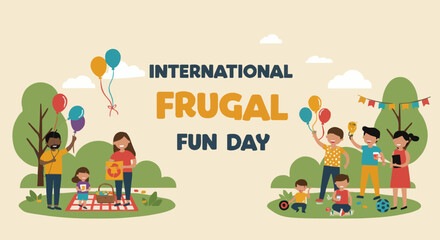 Naklejka premium Vector illustration internasional frugal fun day