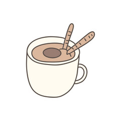 스낵이 꽂혀있는 코코아 음료 일러스트