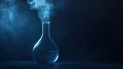 Chemical experiment in laboratory flask with vapor science environment dark viewpoint innovation concept