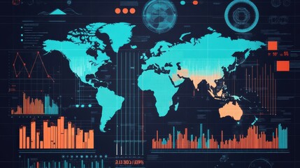 Analyzing global data trends worldwide infographic digital environment bird's eye view information visualization