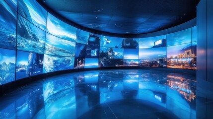 Dynamic digital display showcasing stunning visuals modern gallery art installation contemporary environment wide angle innovation