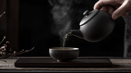 Elegant tea pouring ceremony traditional setting photography warm atmosphere close-up serenity in simplicity