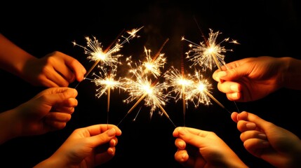 Celebratory fireworks sparklers nighttime gathering event photography festive atmosphere close-up view joyful moments
