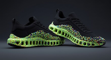 Sneakers with hovering pixelated soles