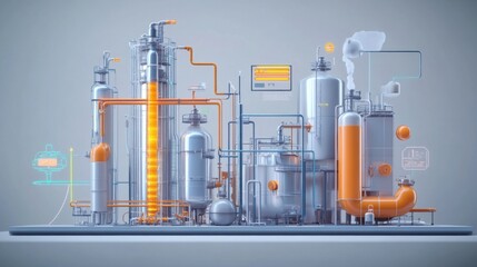 Industrial process visualization factory setting infographic design digital environment isometric view engineering concept