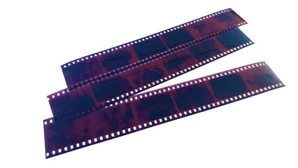 A transparent brown negative film roll with a perforated frame typical of analog cameras, with a transparent background.