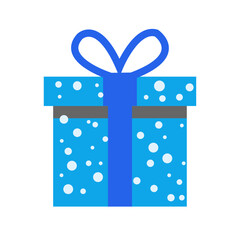 Cyan Blue Colorful Christmas and surprised gift box with ribbon and snow dots, festive holiday presents, decorative  gifts, vector illustration isolated on PNG Background Cut out