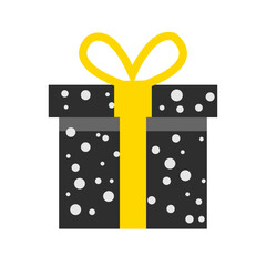 Charcoal Black Colorful Christmas and surprised gift box with ribbon and snow dots, festive holiday presents, decorative  gifts, vector illustration isolated on PNG Background Cut out