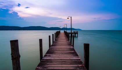 Fototapeta premium Tranquil wooden pier at sunset
