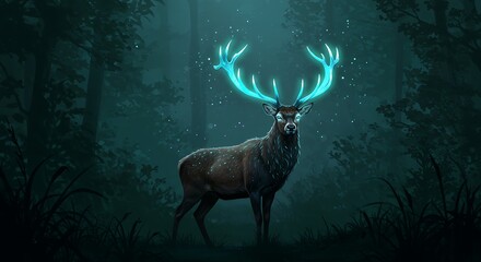 Deer with bioluminescent, digital antlers
