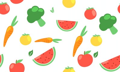 seamless pattern with fruits and vegetables cartoon elements illustration