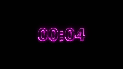 Countdown 4 second neon bright magenta color 4k illustration. black background 4k illustration.