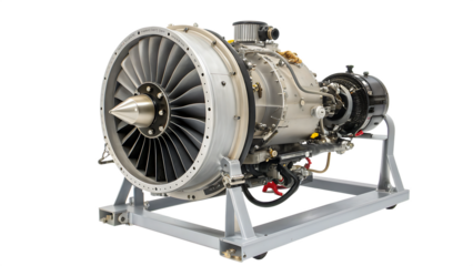 A realistic image showcase of a microturbine engine cut out on PNG. AI GENERATED.