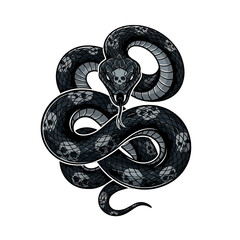 Black snake coiling with skull patterns, showcasing intricate details and a striking design