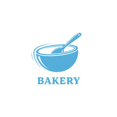 Blue bowl with a spoon, symbolizing a bakery, on a clean white background, ideal for culinary branding