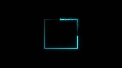 Neon line frame animation. Abstract moving neon bright square, colorful animation. black background 4k video.