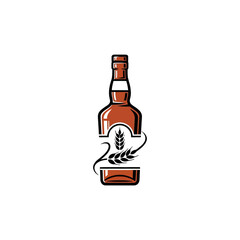 Brown whiskey bottle with a wheat design label, isolated on a white background for product display