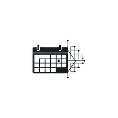 Calendar icon illustrating data analysis with charts and graphs for project management insights