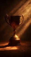 Richly colored image of a gold trophy under dramatic lighting on velvet, subtle bokeh flickers