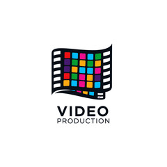 Colorful film reel logo representing video production with vibrant squares, symbolizing creativity