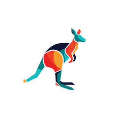 Colorful geometric kangaroo silhouette in motion against a plain background, ideal for playful designs