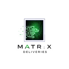 Digital delivery service logo featuring a green matrix design with abstract elements
