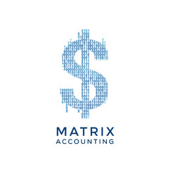 Digital dollar sign composed of binary code representing financial technology and accounting services