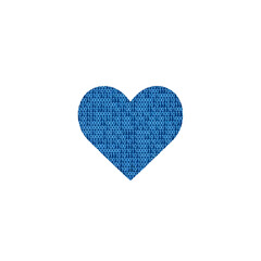 Digital heart shape filled with binary code symbolizing technology and love in a minimalist design