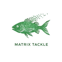 Digital illustration of a fish made of binary code, representing technology in fishing gear branding