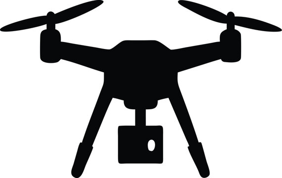 Silhouette of a modern quadcopter drone with a camera for aerial photography and videography vector