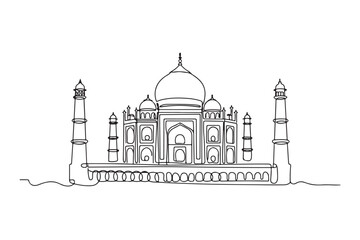 Continuous line drawing of the taj mahal