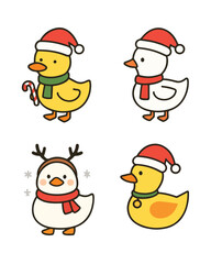 Cute cartoon ducks celebrating christmas holiday