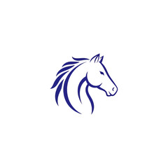 Elegant blue outline of a horse's head, symbolizing strength and grace, suitable for branding
