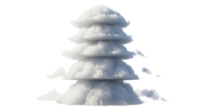 Layered Cloud Stack Formed into a Conceptual Christmas Tree Isolated on White Background